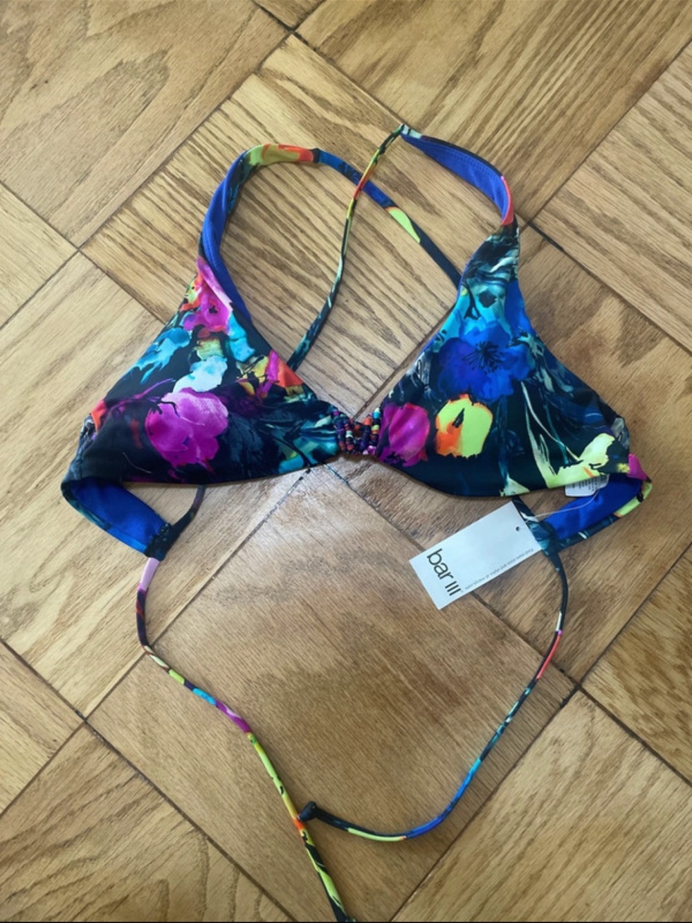 Bar III Vibrant Floral Triangle Swim Top - painted posies
